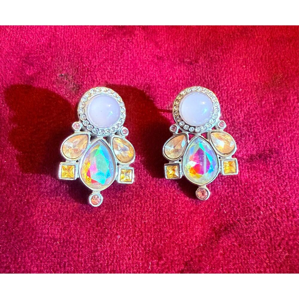 Oh Clementine Oh Clem Multi Color Gemstone AB Crystal Cluster Stud Earrings